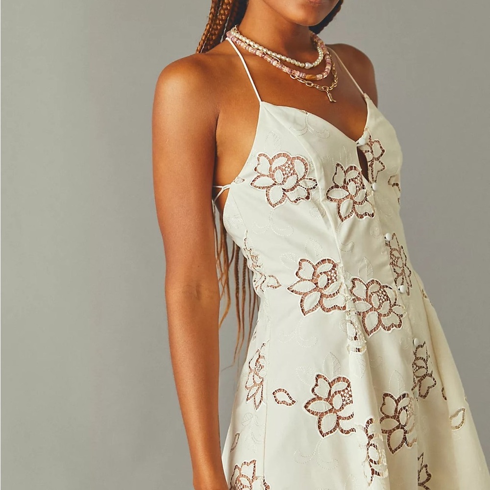 For Love And Lemons Cream Dress with Floral Details